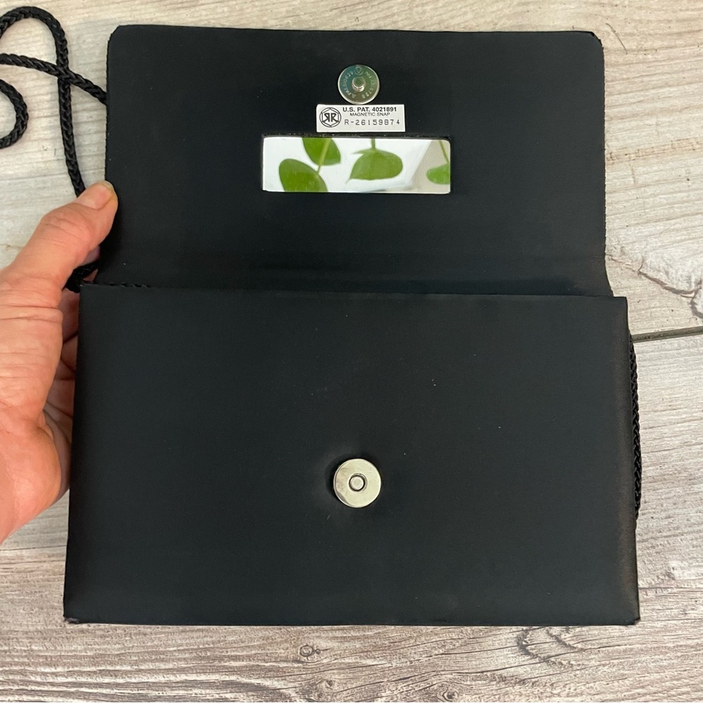 Vintage Satin‎ Bag Ribbed Black Crossbody Clutch Classic Cocktail - Picture 8 of 10